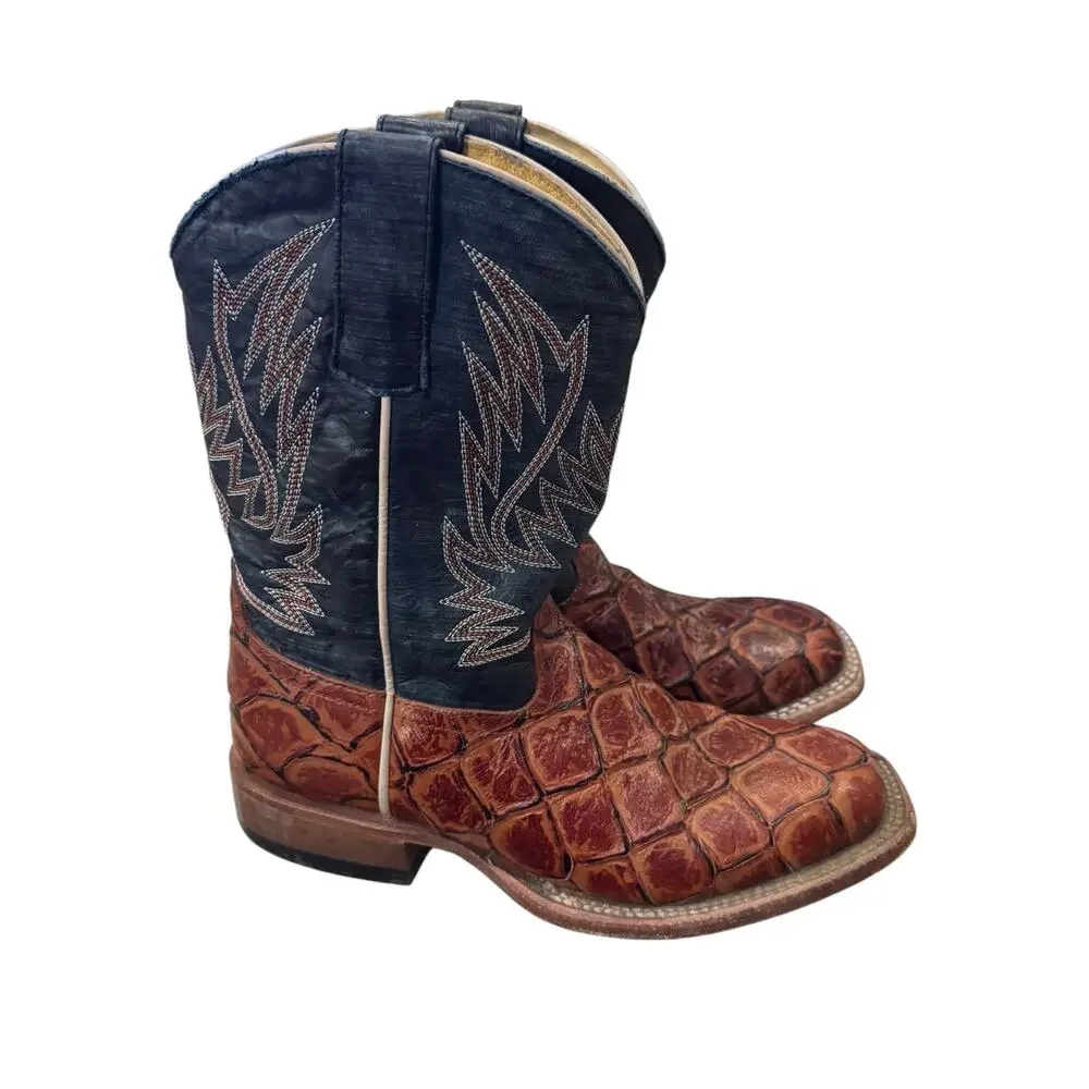 Horse Power Kids Brown Exotic Print Black Western Cowboy Boots Size 3